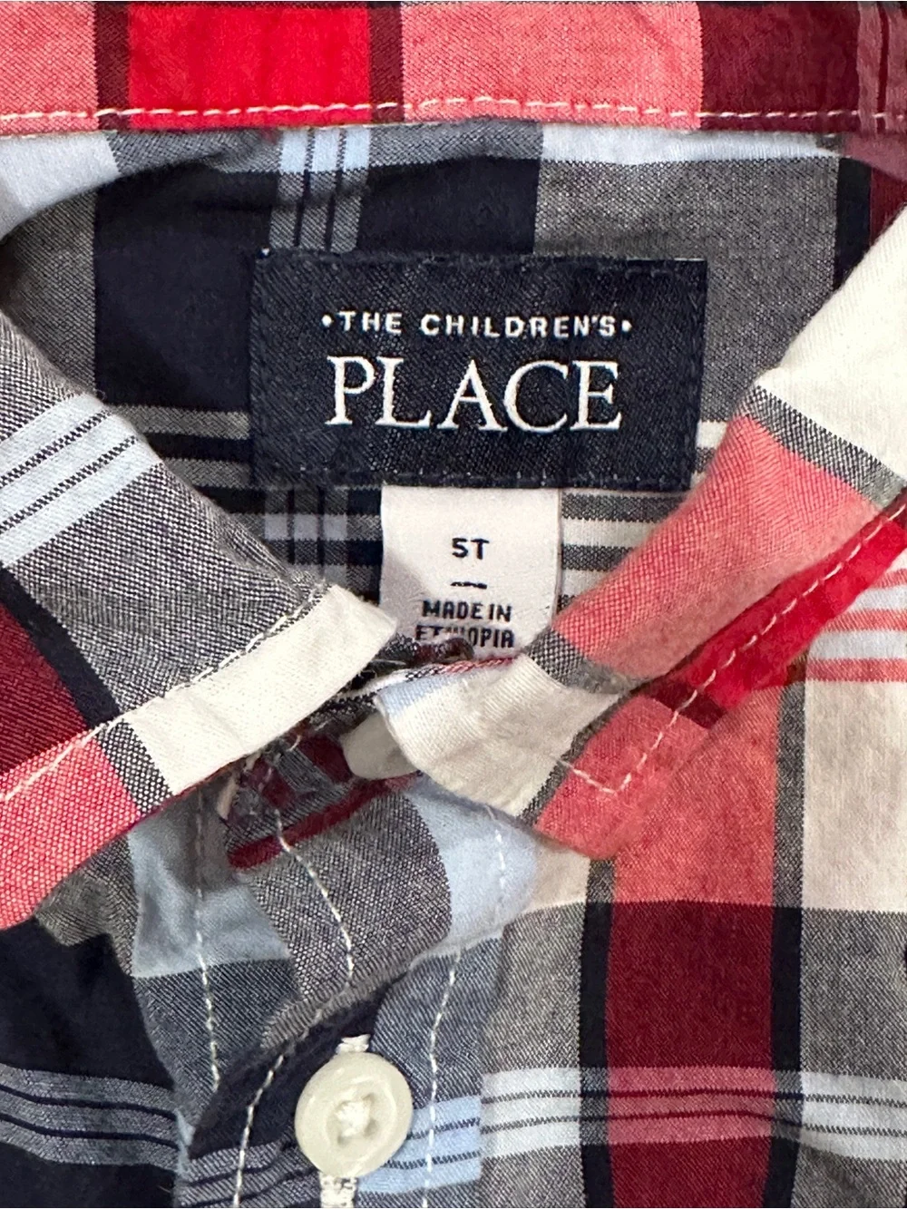 The Children's Place Red, Navy & Light Blue Plaid Short Sleeve Button-Down